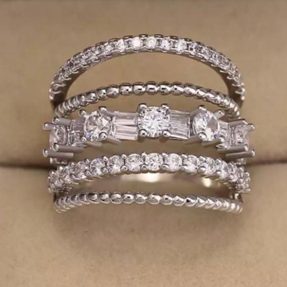 NEW 925 Sterling Silver Diamond Multi Band Ring, cute Ring, shiny Ring. - Picture 2 of 6